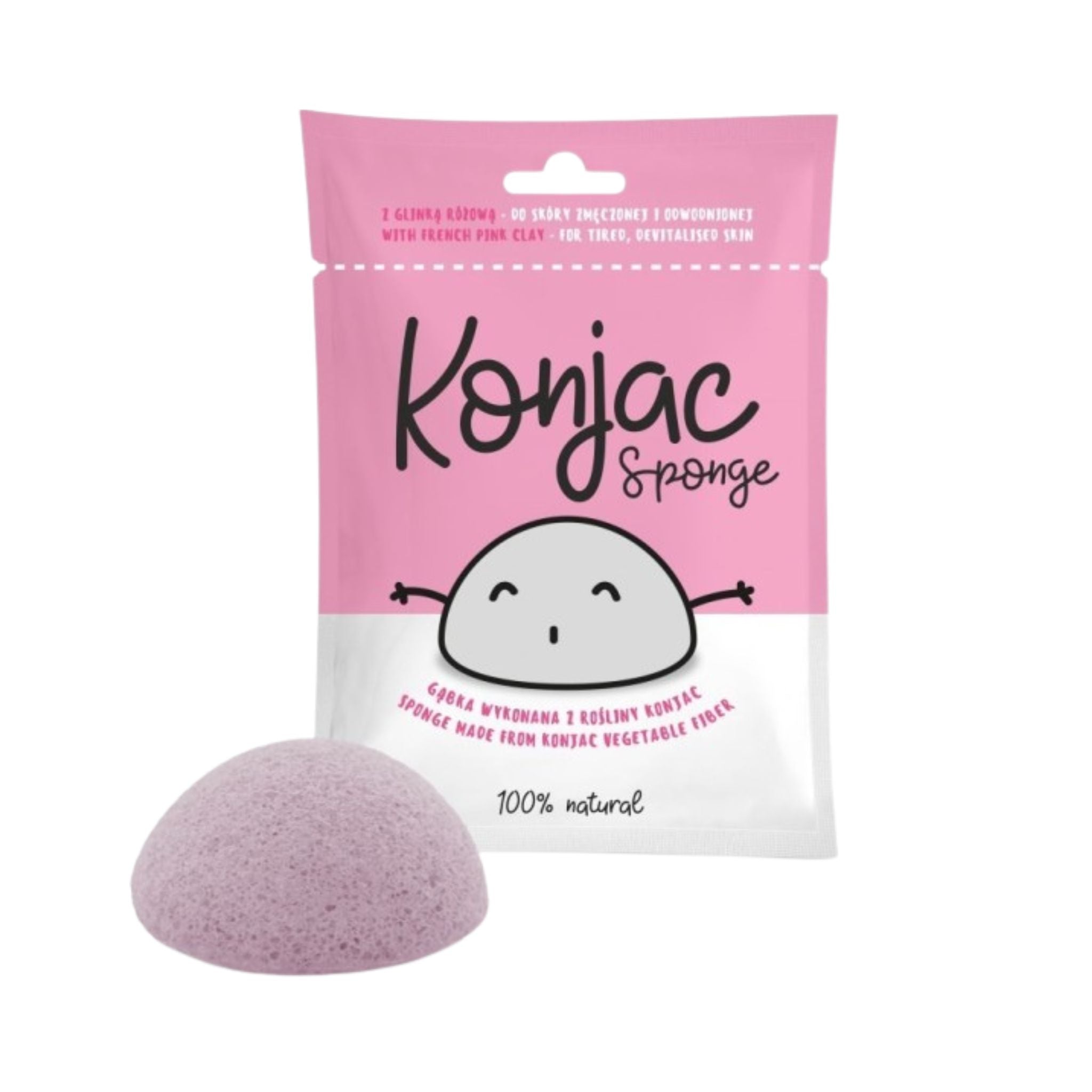 Burete Konjac cu argilă roz pentru ten obosit, devitalizat - 50g