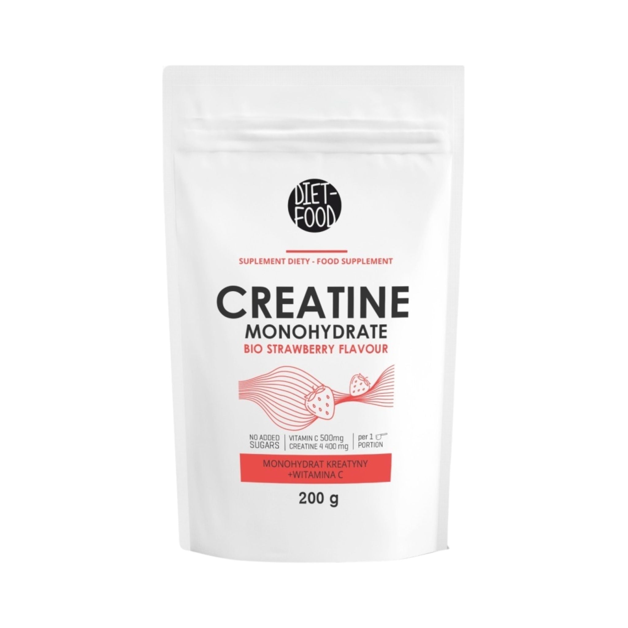 Creatină monohidrată, căpșuni, vitamina C, 200 g