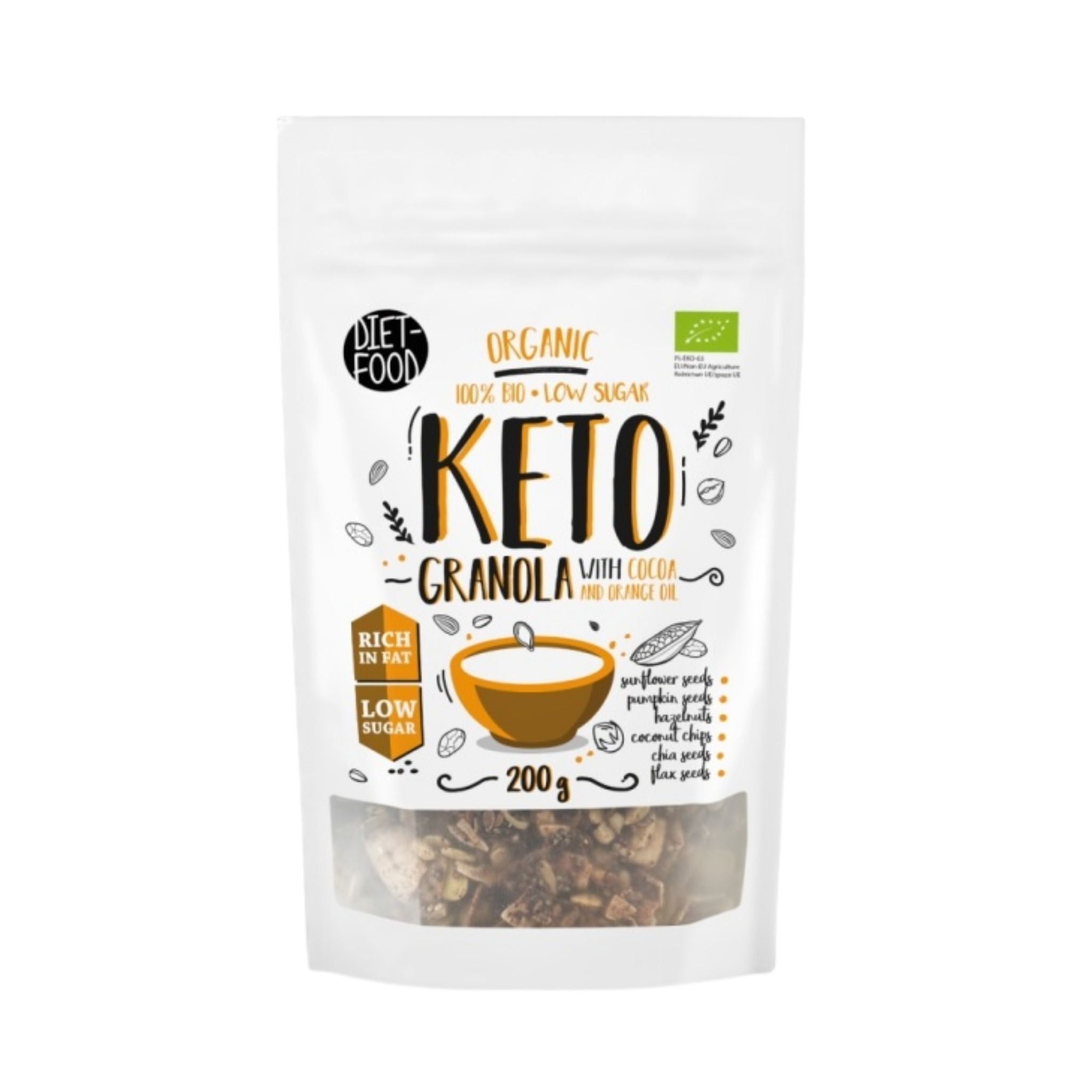 Granola Bio Keto cu cacao și ulei de portocale 200 g