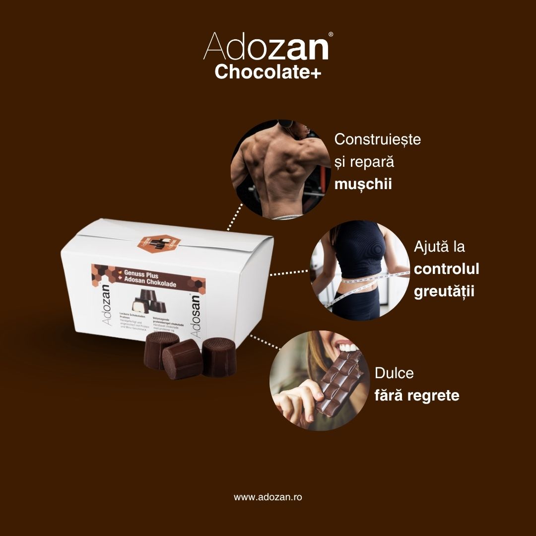 Ciocolată Adozan Chocolate+ cu Mentă (Proteină + Energie) - Cutie 250g (28 buc)