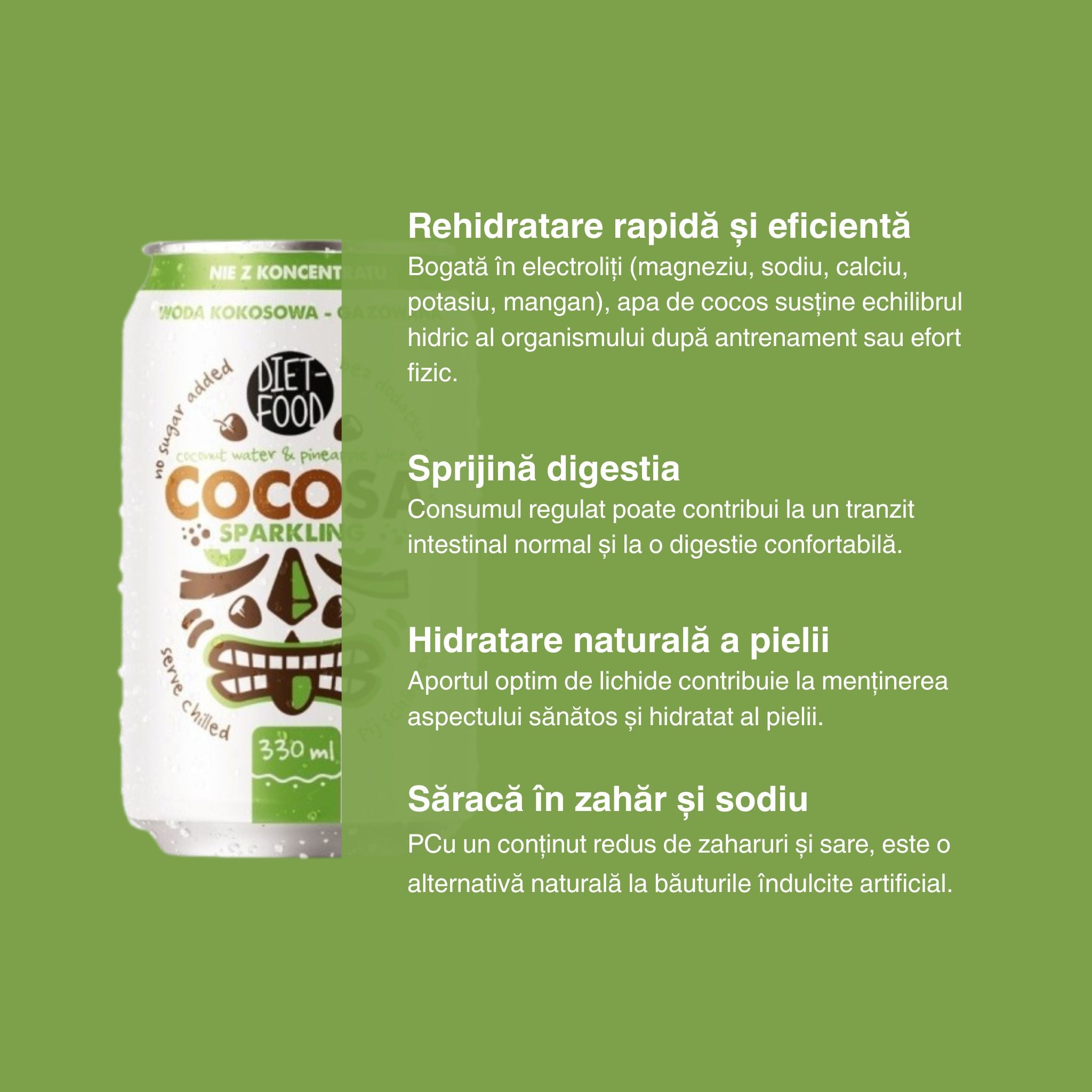 Apă de cocos carbogazoasă Cocosa 330 ml
