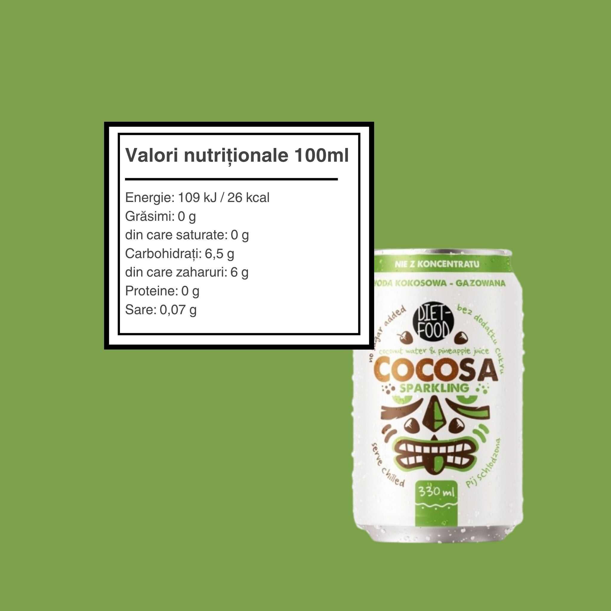 Apă de cocos carbogazoasă Cocosa 330 ml