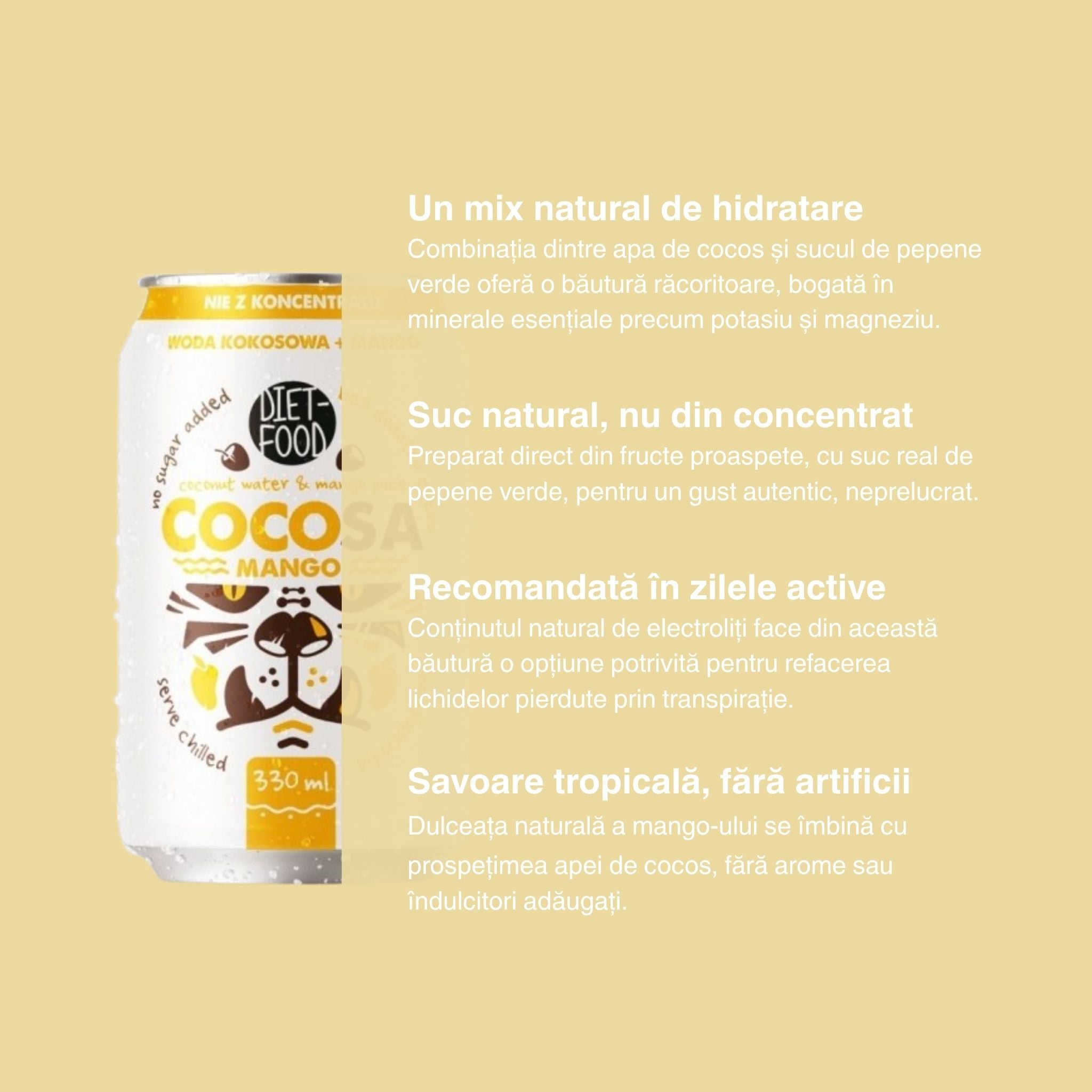 Cocosa Mango – apa de cocos naturala cu mango 330ml