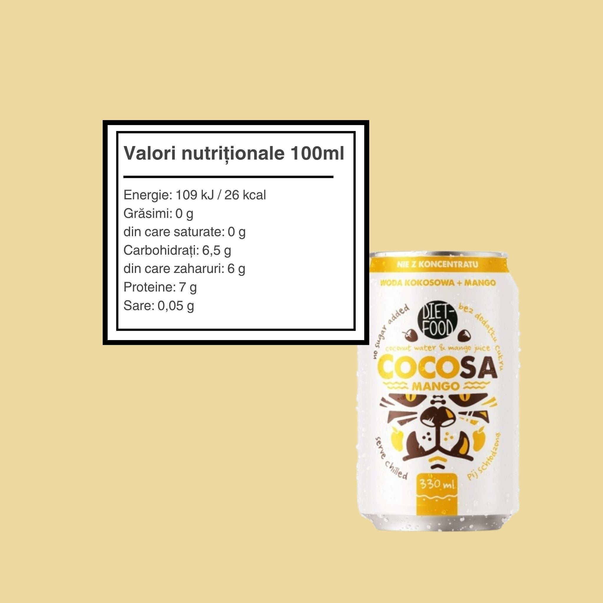 Cocosa Mango – apa de cocos naturala cu mango 330ml