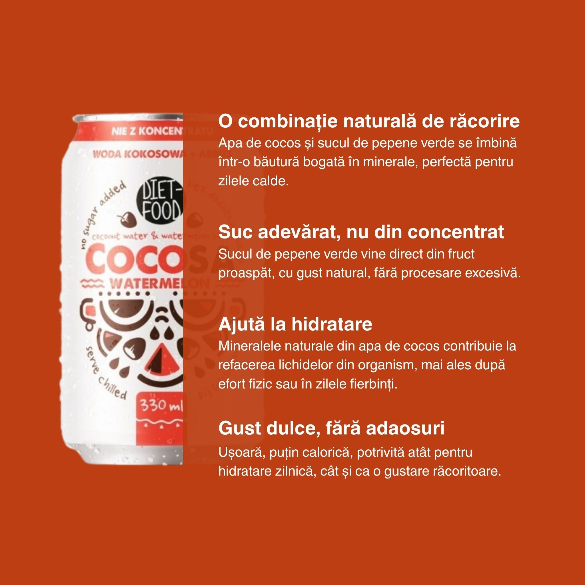 Cocosa Pepene rosu – apa de cocos naturala cu pepene rosu 330ml