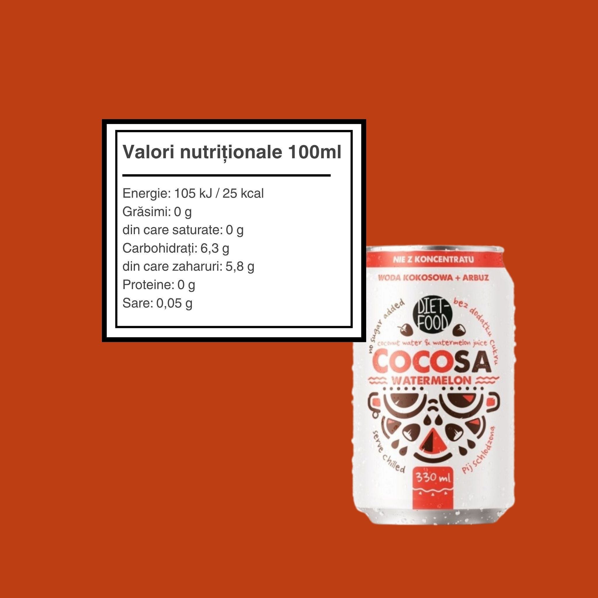 Cocosa Pepene rosu – apa de cocos naturala cu pepene rosu 330ml