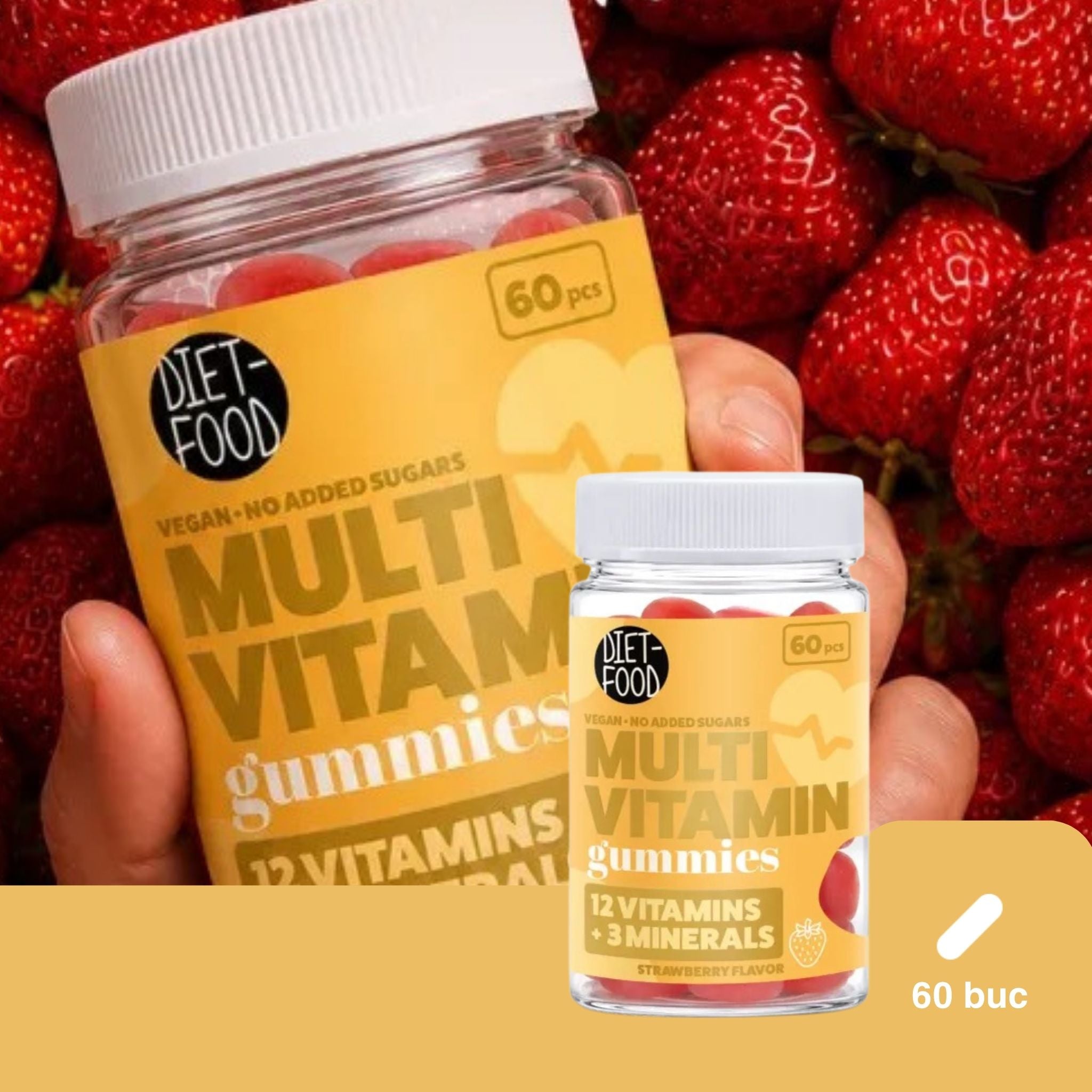 Jeleuri cu Vitamine și Minerale, Aromă de Căpșuni, Fără Zahăr 210 g (60 buc)