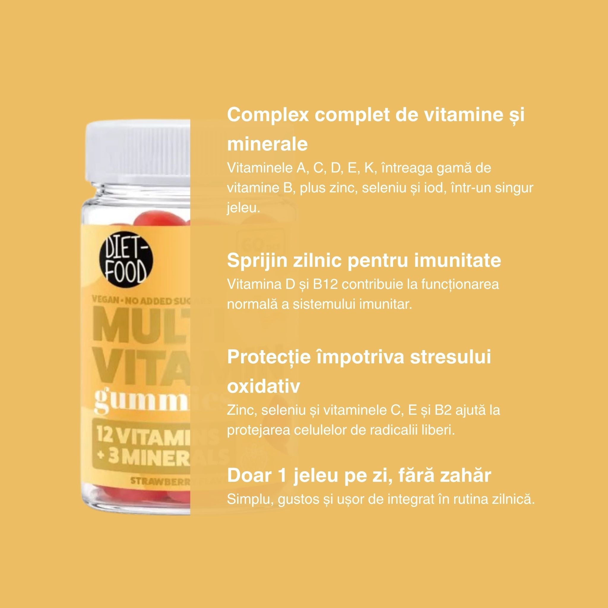 Jeleuri cu Vitamine și Minerale, Aromă de Căpșuni, Fără Zahăr 210 g (60 buc)
