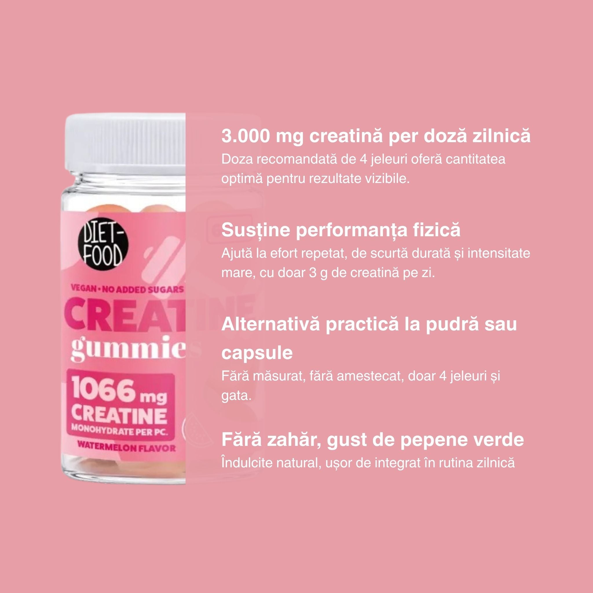 Jeleuri de Creatină cu Aromă de Pepene Verde, Fără Zahăr 210 g (60 buc)