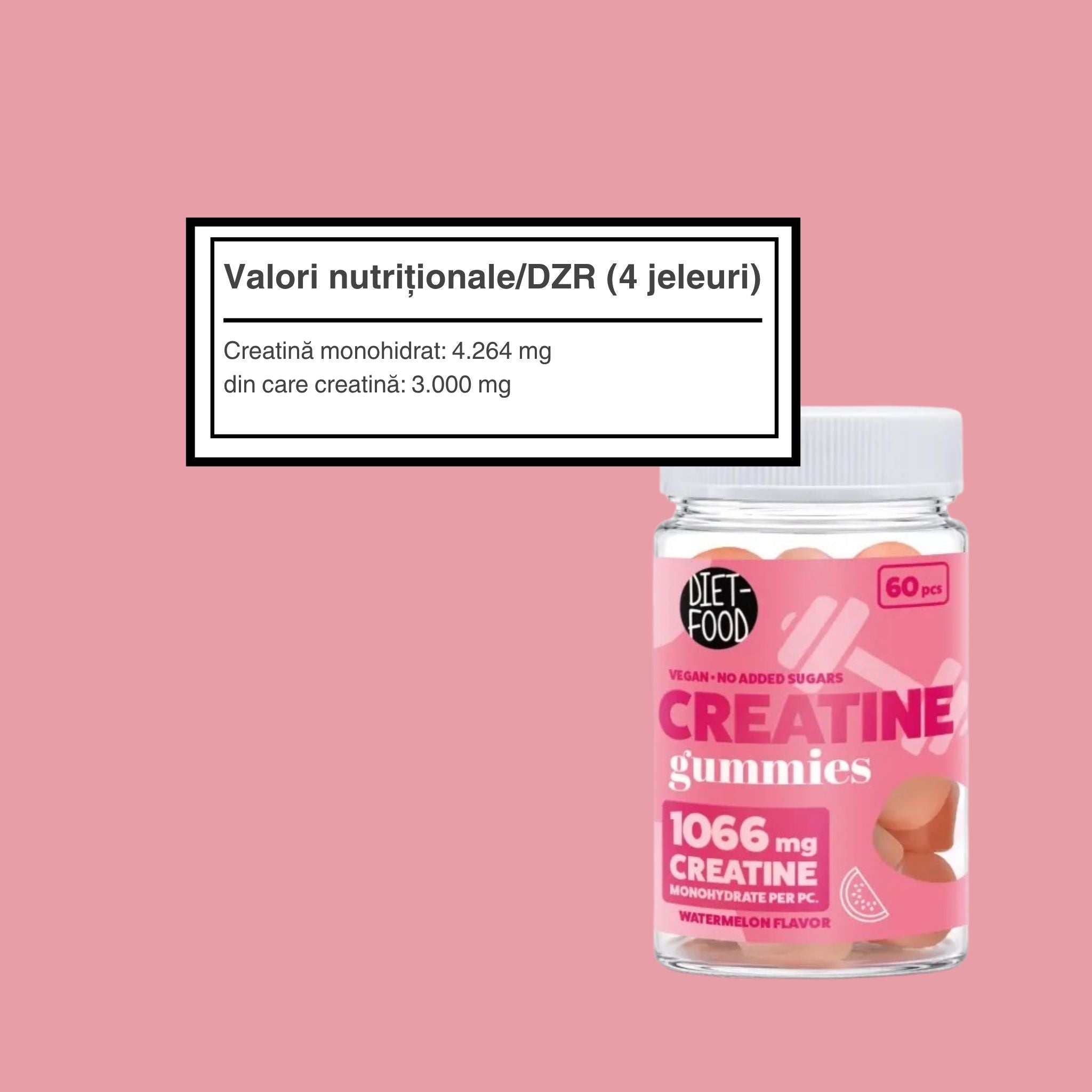 Jeleuri de Creatină cu Aromă de Pepene Verde, Fără Zahăr 210 g (60 buc)