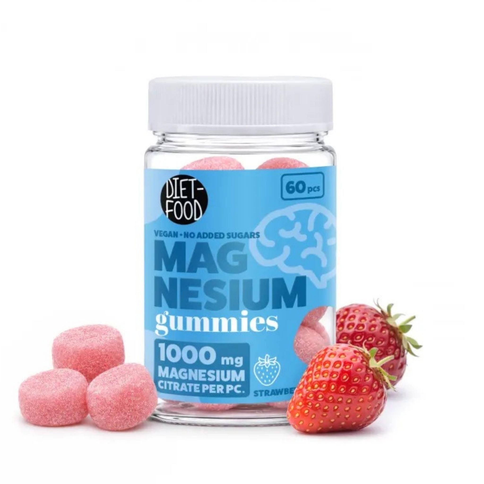Jeleuri de Magneziu cu Aromă de Căpșuni, Fără Zahăr 210 g (60 buc)