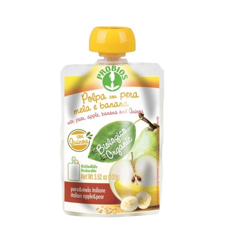 Piure de fructe - pere, banane, mere si fulgi de quinoa 100g