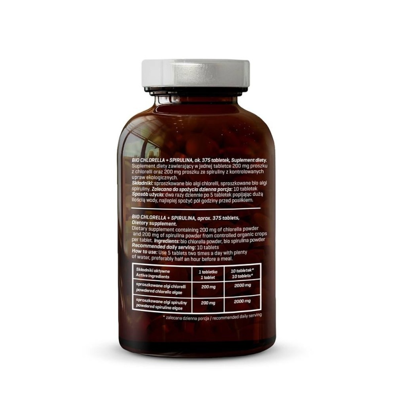 Bio Spirulina + Chlorella - 375 tablete x 400mg - 150g