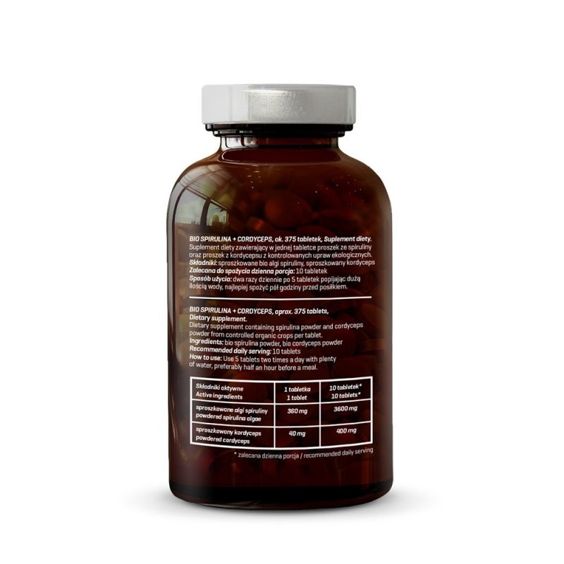 Bio Spirulina + cordyceps - 375 tablete bio x 400mg - 150g