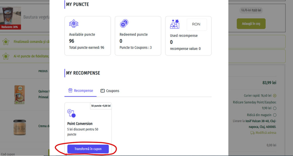 Foto 3 ecran cu nr. de puncte si redeem now