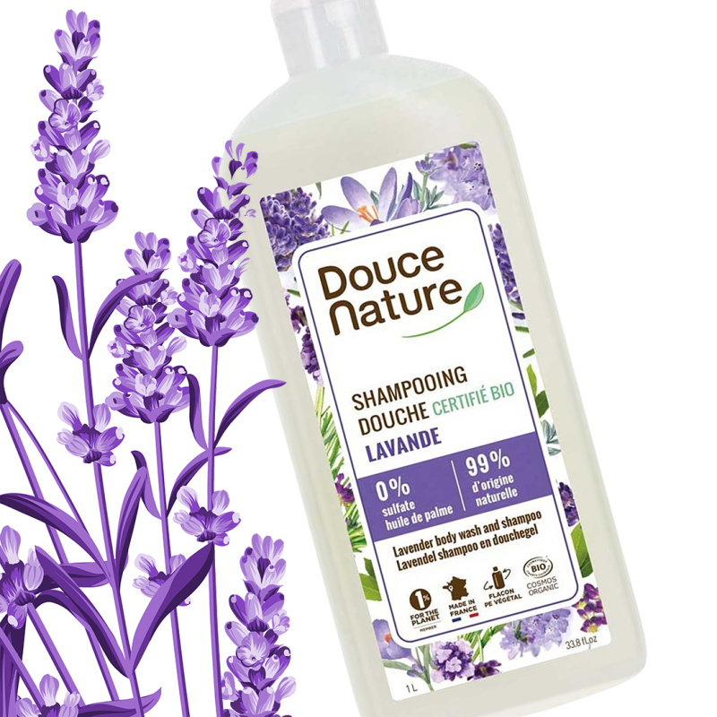 Sampon si gel de dus natural, bio, 2 in 1cu lavanda 1L