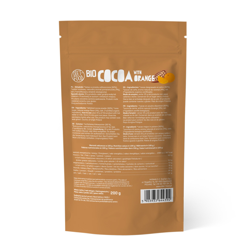 Ciocolata calda vegana, bio, cu aroma de portocale 200g