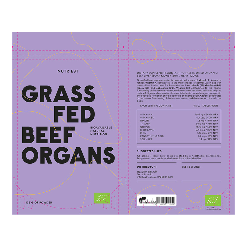 GRASS FED BEEF ORGANS – pulbere bio 135g