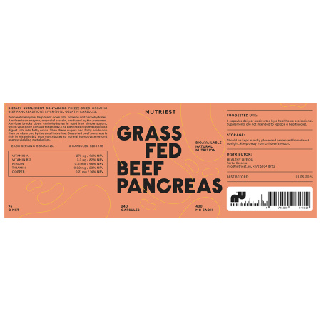 Eticheta Grass Fed Pancreas 240 capsule - supliment alimentar