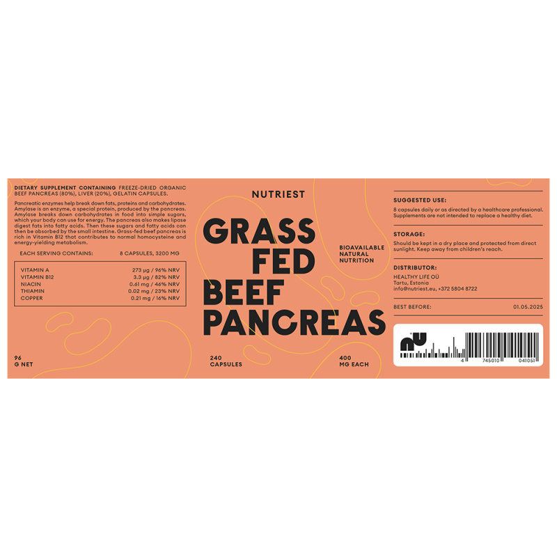 Eticheta Grass Fed Pancreas 240 capsule - supliment alimentar