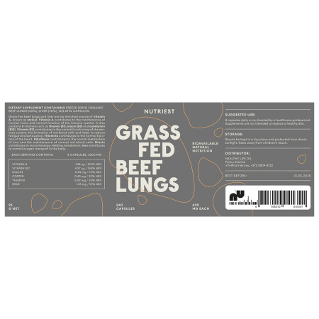 Eticheta Grass fed Beef LUNGS 240 capsule – supliment alimentar