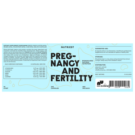 Eticheta PREGNANCY AND FERTILITY 240 capsule – supliment alimentar