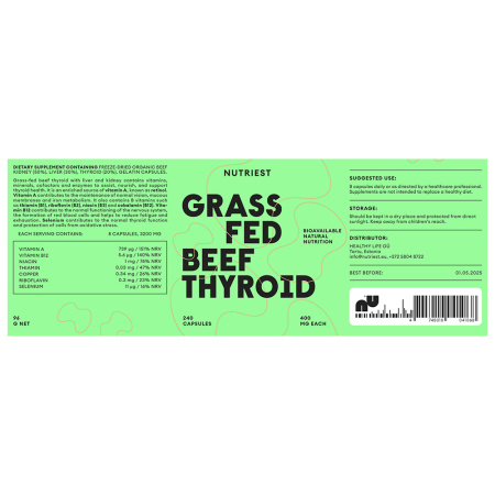 Eticheta Grass fed Beef THYROID 240 capsule – supliment alimentar