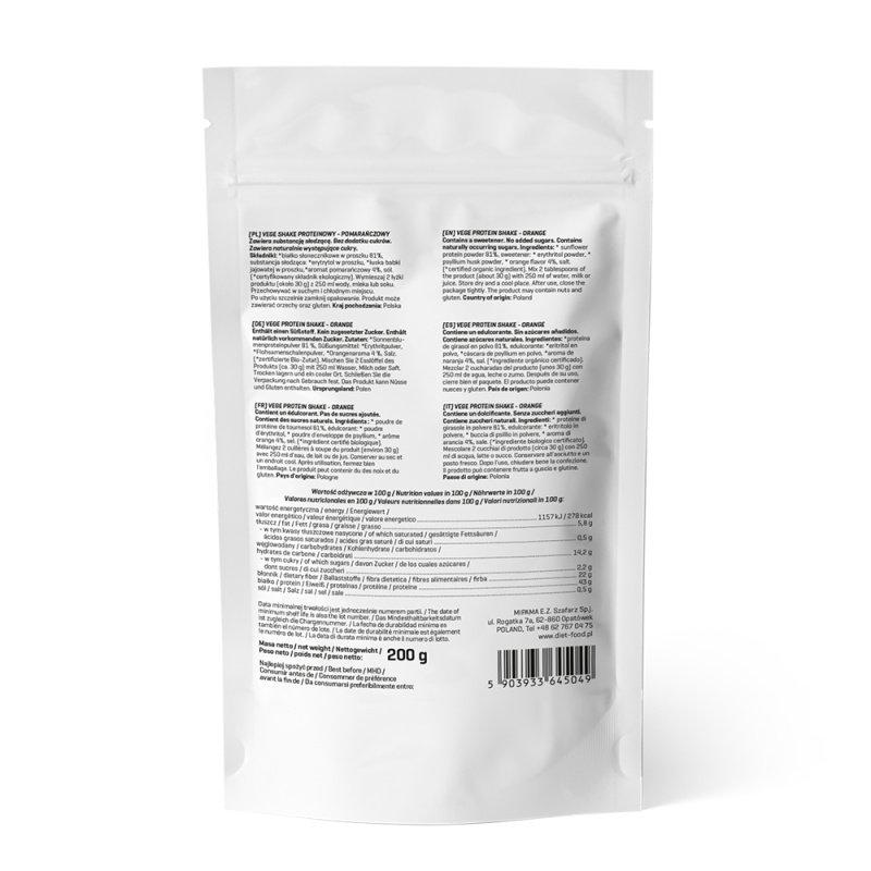 Shake proteic vegan cu aroma de portocale 200g Diet-Food