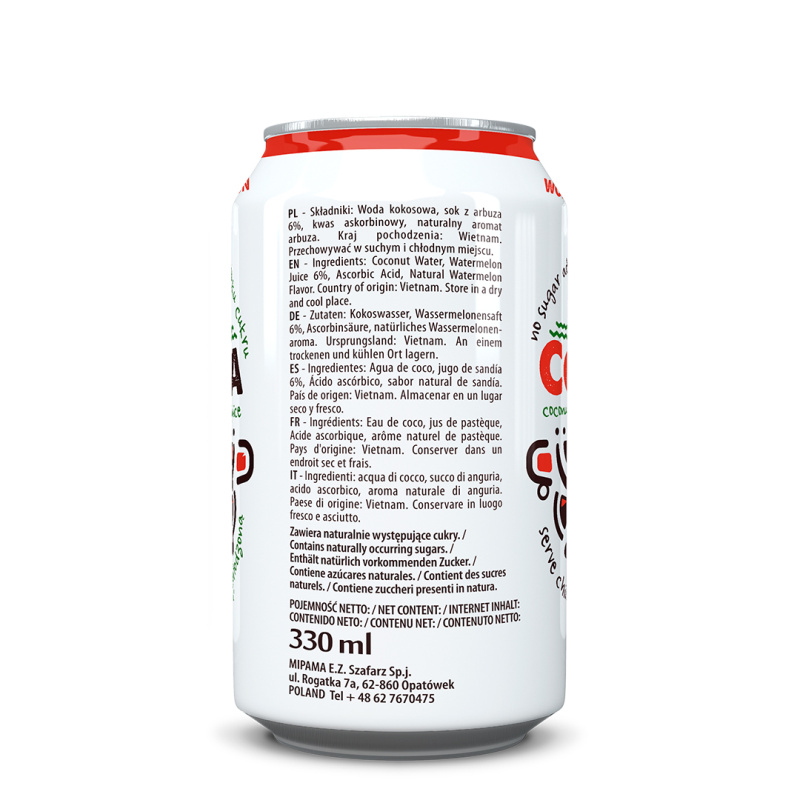Cocosa Pepene rosu - apa de cocos naturala cu pepene rosu 330 ml